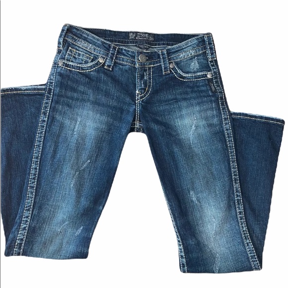 Silver twisted jeans bootcut 26x31 dark wash contrast stitch - Picture 5 of 7